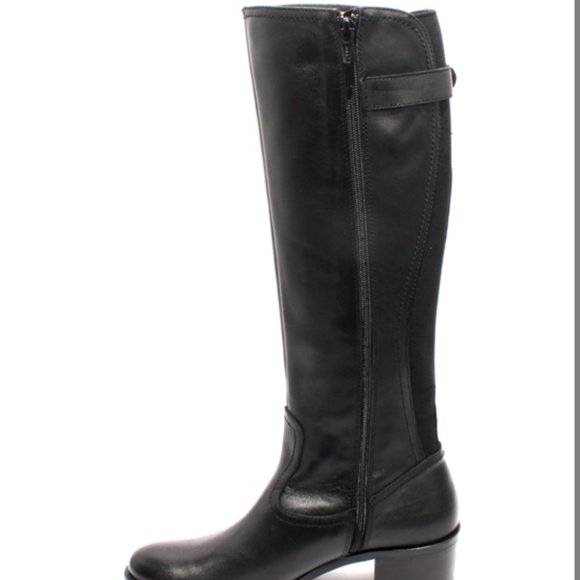 ITALIAN Black Leather Zip-Up Knee-High Heel Boot - Picture 6 of 8
